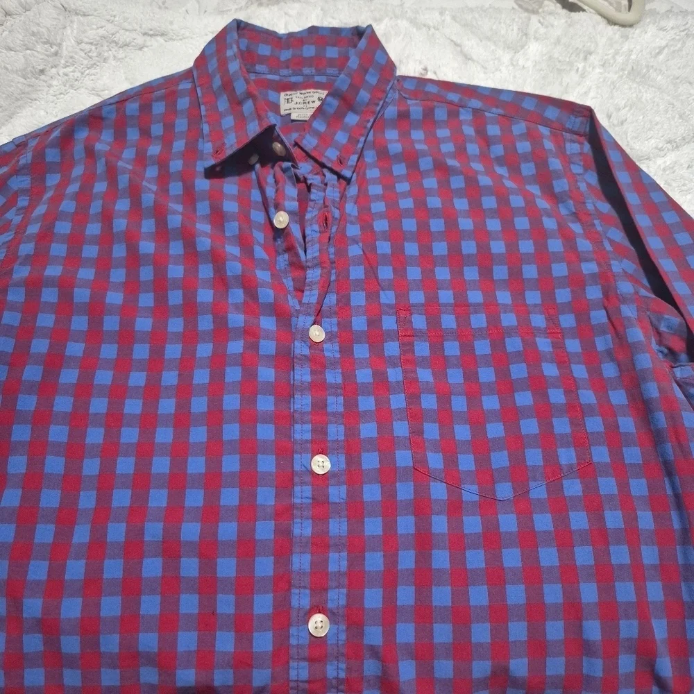 J. Crew Red and Blue Checkered Casual Shirt...Size:M